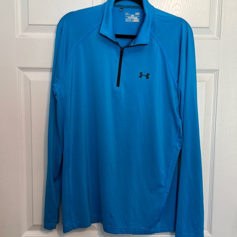 UNDER ARMOUR LOOSE ALL SEASON GEAR LONG SLEEVE TEAL SHIRT WITH SHORT ZIPPER VGC